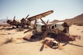 vintage propeller planes decaying in desert Royalty Free Stock Photo