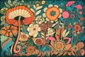 vintage psychedelic poster with whimsical illustration of flowers