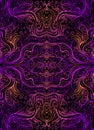 Vintage Psychedelic Trippy Colorful Fractal Pattern. Gradient outline neon purple, orange colors, isolated on black. Royalty Free Stock Photo