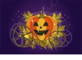 Vintage pumpkin carriage with ornate ornaments on a purple background. Sketch for a poster or postcard for the holiday Royalty Free Stock Photo