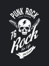 Vintage punk rock vector t-shirt logo isolated on dark background