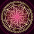 Vintage purple gradient frame with big golden mandala