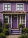 vintage purple theme house with square windows portrai ai generated