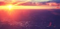 Vintage purple toned dramatic sunset seen from plane