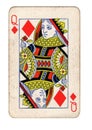 A vintage queen of diamonds playing card. Royalty Free Stock Photo