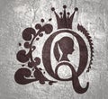 Vintage queen silhouette. Medieval queen profile