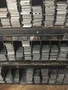 Vintage Racks of Letterpress Metal Spacers and Quoins