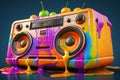 vintage radio boombox and fruits, colorful style. Neural network AI generated