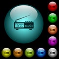 Vintage radio clock icons in color illuminated glass buttons Royalty Free Stock Photo