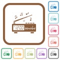 Vintage radio clock with music simple icons
