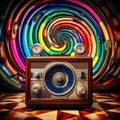 Vintage radio in colorful retro swirls Royalty Free Stock Photo