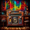 Vintage radio in colorful retro swirls Royalty Free Stock Photo