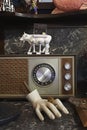 Vintage Radio And Mannequin Hand In Second Hand Store