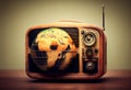 Vintage radio with planet earth. World radio day theme concept. Generate Ai.