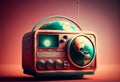 Vintage radio with planet earth. World radio day theme concept. Generate Ai.