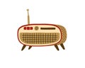 Vintage radio receiver in beige with red. Retro technique. Hand-drawn doodle illustration. Royalty Free Stock Photo