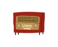 Vintage radio receiver in red. Retro technique. Hand-drawn doodle illustration. Royalty Free Stock Photo