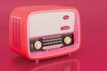 Vintage radio receiver in trending viva magenta colors, 3D rendering