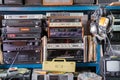 Vintage radio, receivers, tv, speakers and other old electronic devices at Jaffa Flea Market store shelves Royalty Free Stock Photo