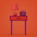 Vintage Radio with Retro Night Table Lamp over Old Stylish Table. 3d Rendering