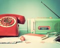 Vintage radio and telephone Royalty Free Stock Photo