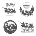 Vintage rafting, canoe and kayak vector labels, emblems badges set Royalty Free Stock Photo