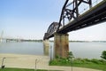 Vintage railway bridge repurposed as a walkway across the Ohio r