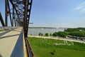 Vintage railway bridge repurposed as a walkway across the Ohio r