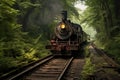 vintage railway tracks with restored engine Royalty Free Stock Photo