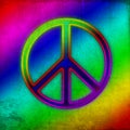 Vintage grunge rainbow neon peace sign