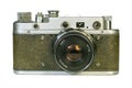 Vintage rangefinder camera front view. Royalty Free Stock Photo