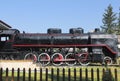 Vintage rare black steam locomotive with red decorative trim