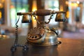 Vintage rarity telephone with a receiver. antique ancient telephone with wire