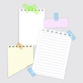 Vintage realistic set with notebook sheets tape. Notebook paper. Vector background. Stock image Royalty Free Stock Photo