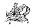 Vintage realistyc hand drawn flying maine coon
