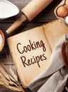 Vintage recipe book, utensils and ingredients Royalty Free Stock Photo