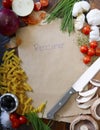 Vintage Recipe with Mediterranean Vegetables Concept. Royalty Free Stock Photo