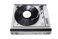 Vintage record player with radio tuner on white background Royalty Free Stock Photo