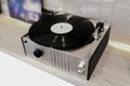 Vintage record player On the wood table Royalty Free Stock Photo