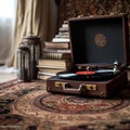 Vintage Record Player and Vinyl Records for Fathers Day