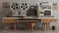 Vintage Recording Studio with Film Projector and Mixing Equipment Royalty Free Stock Photo
