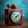 A vintage red alarm clock on a light blue background Royalty Free Stock Photo