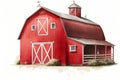 Countryside Charm, Vintage Red Barn Watercolor Illustration, Isolated on White Background - Generative AI Royalty Free Stock Photo