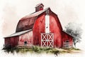 Nostalgic Red Barn Watercolor Illustration, Isolated on White Background - Generative AI Royalty Free Stock Photo