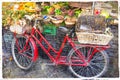 vintage red bike in fruit market Royalty Free Stock Photo