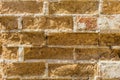 Vintage red brick wall texture. Background of an old weathered, thawed and cracked clay brick wall. Royalty Free Stock Photo