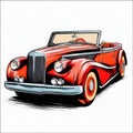 Vintage red convertible car in comic book style on a white background isolated Royalty Free Stock Photo