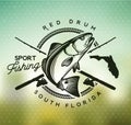 Vintage red drum fish emblems. Sciaenops ocellatus Labels. Vector illustration.