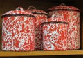 Vintage red graniteware canister set