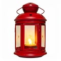 Vintage Red Lantern with Flickering Candlelight on White Background Still Life Royalty Free Stock Photo